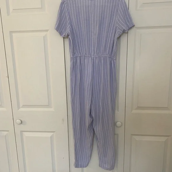 Old Navy Jump Suit Medium Purple and White Stripe Short Sleeve - Picture 2 of 3